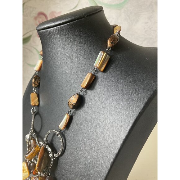 Chunky Boho Statement Necklace With Natural Shell & Stone Beads Adjustable Chain - Picture 3 of 4